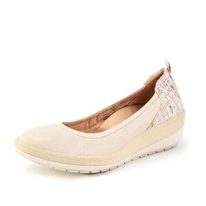 Vionic Jacey Wedge Pumps Slip On Heels Comfort Shoes Leather Tweed Cream: 11